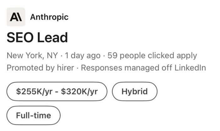 Anthropic 招募 SEO 人才